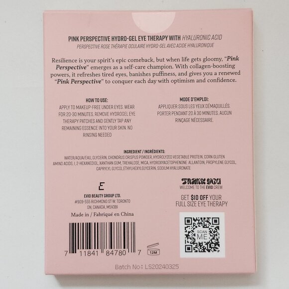 EVIO SKIN Pink Perspective De-Puff Hydrogel Eye Therapy With Hyaluronic Acid NEW - Picture 2 of 2